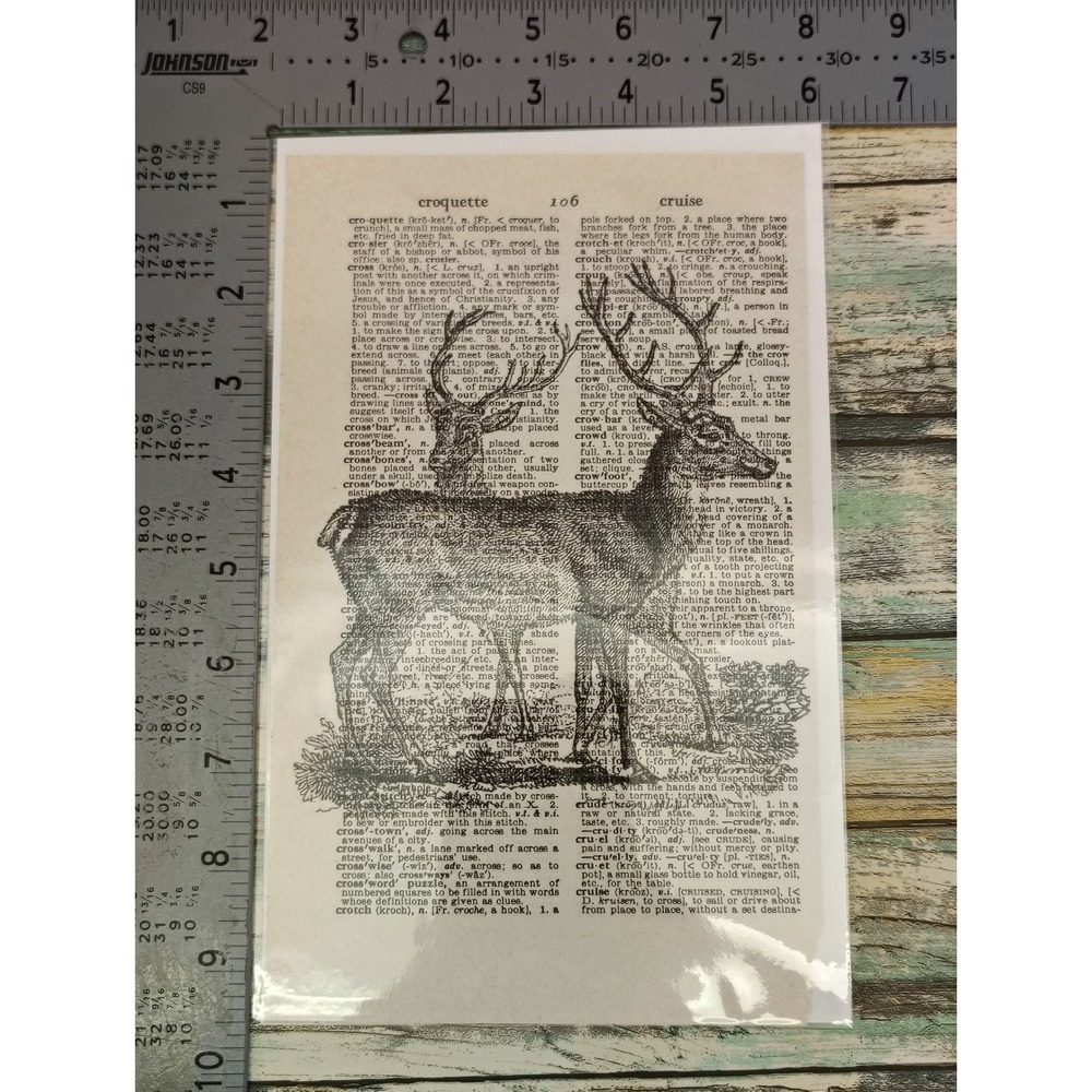Buck Deer Antlers Rustic Lodge Vintage Dictionary Page Decor Nature Handmade - Picture 5 of 6